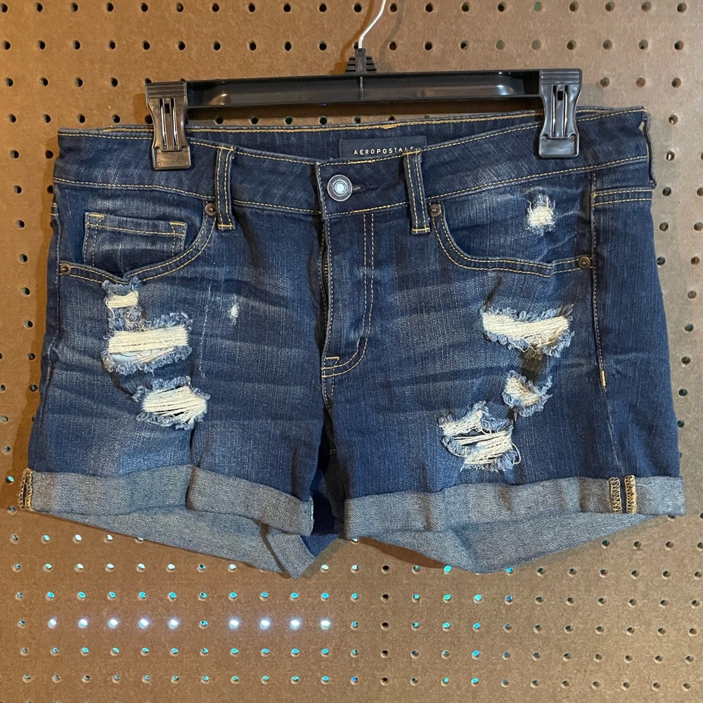 Women's Blue Distressed Denim Shorts